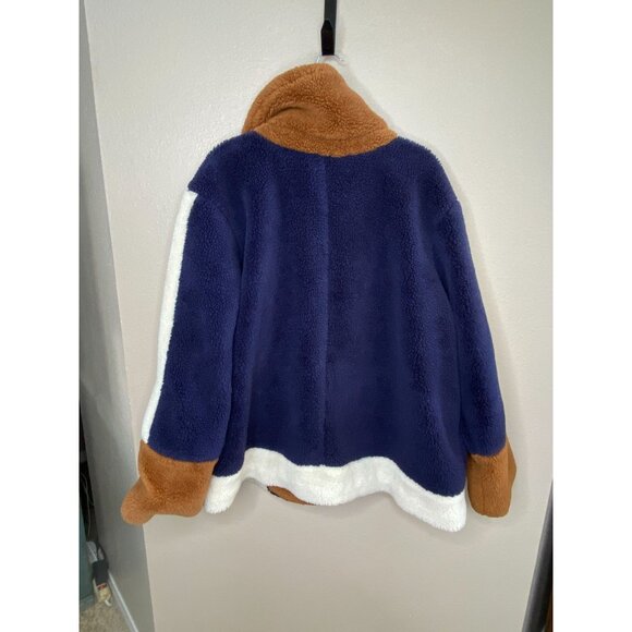 Eloquii Elements Womens Plus Size Colorblock Sherpa Jacket 22/24 Navy Tan White - Picture 4 of 7